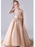 One Shoulder Champagne Pleated Satin Flower Girl Dress